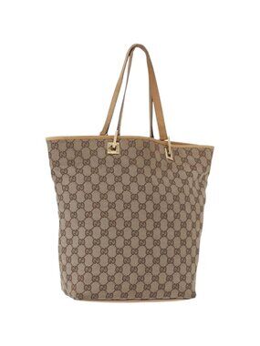 GUCCI GG Canvas Tote Bag Beige Gold Tone 002 1098